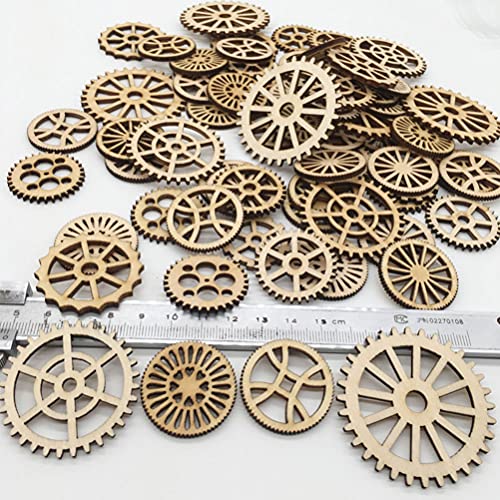 Amosfun Unfinished Wooden Cutouts Gear Shape Wood Discs Slices Embellishments for Craft DIY Decoration 50pcs Amosfun