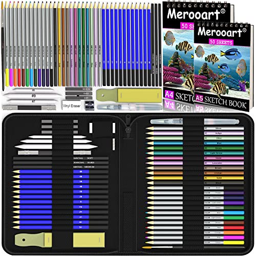 43 colored pencil sets, two sketchbooks with 50 pages, black zipper set,  professional watercolor pencils for adults/children,  professionals/beginners, durable colored art pencils