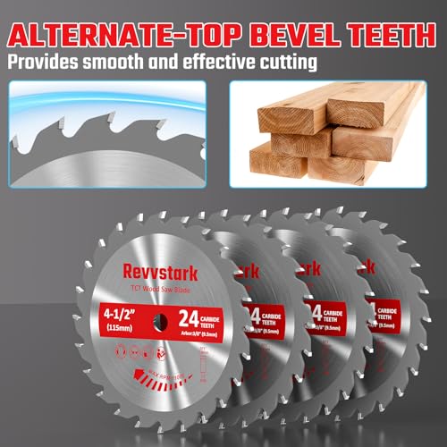 4-Pack 4-1/2 Inch 24T TCT Carbide Compact Circular Saw Blade Set with 3/8" Arbor, Assorted for Cutting Wood, Plastic and Composite Materials Fit Revvstark