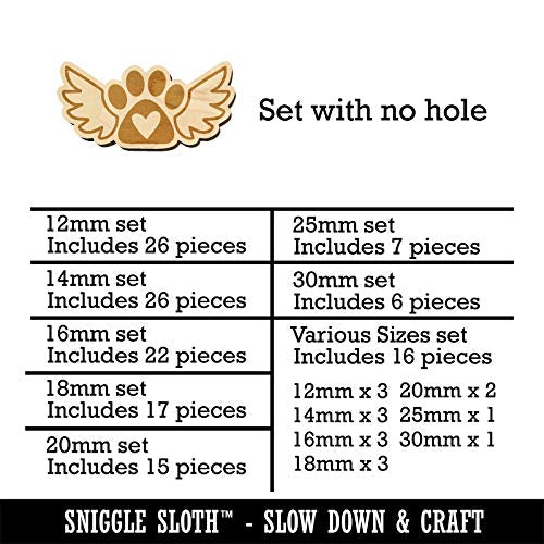 Paw Print Angel Wings with Heart Dog Cat Mini Wood Shape Charms Jewelry DIY Craft - 25mm (7pcs) - No Hole Sniggle Sloth