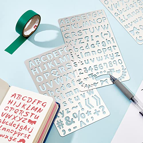 BENECREAT 4PCS 4x7 Inch Metal Engraving Stencils Letter Number Metal Stencils for Wood Carving, Drawings and Woodburning, Engraving and Scrapbooking BENECREAT