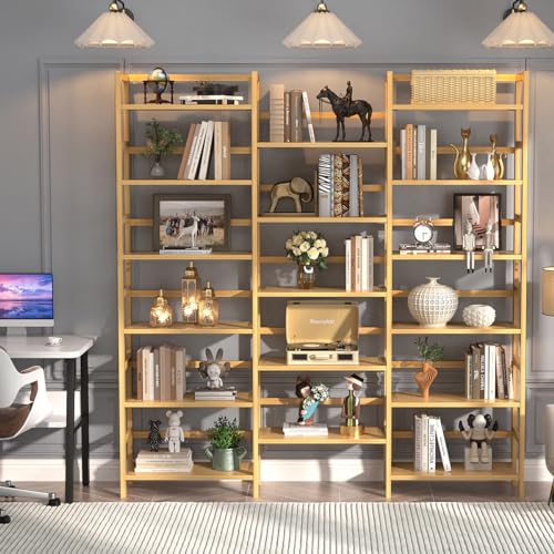 Homykic 6-Tier Triple Wide Bamboo Bookshelf with 17 Open Shelves – 6ft Tall Freestanding Bookcase for Home and Office Homykic