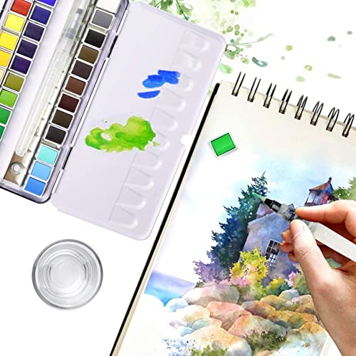 PENTRISTA Watercolor Paint set, 36 Colors Premium Solid Watercolor Half Pans in Tin Box, 1 refillable Water Brush Pen, Art Pigment Kit Perfect for PENTRISTA
