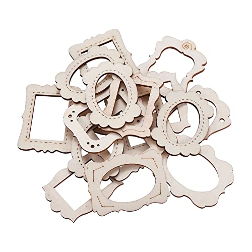 KitBeads 50pcs Random Mini Photo Picture Frame Unfinished Wood Ornaments Vintage Photo Frame Laser Cut Wood Craft Embellishments for DIY Painting KitBeads