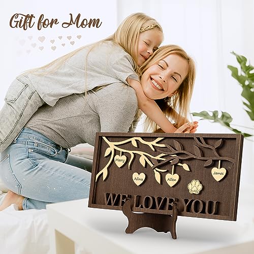 GIFT FOR MOM GRANDMA, WE LOVE YOU 3D Family Tree Sign Frame, Personalized 3-9 DIY Names Wooden Plaque Keepsake for DAD Parents, Friends, Teachers on ADDMES
