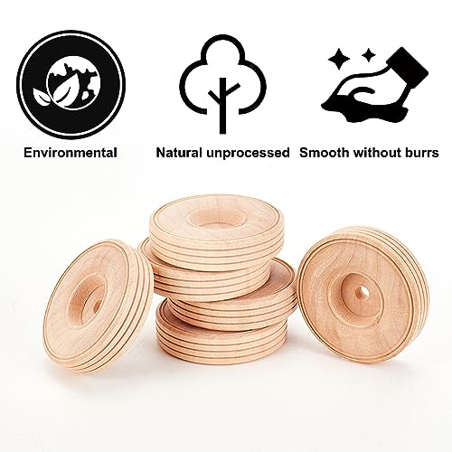 OLYCRAFT 20Pcs Wood Craft Wheels 2x0.5 Inch Unfinshed Wooden Wheels Small Wood Wheels Treaded Wooden Tools Wheel with 0.2 Inch/6mm Hole for DIY Small OLYCRAFT