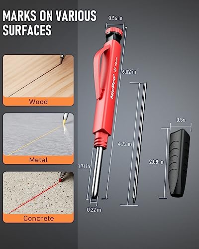 Nicpro 2 Pack Carpenter Pencil Set with Sharpener & Finger Grip, Solid Mechanical Pencils with 26 Refills (Red, Black, Yellow), Deep Hole Marker Nicpro