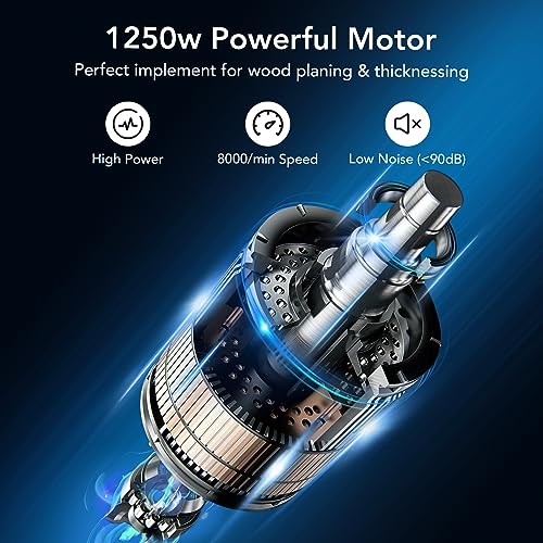 Power Benchtop Planer, Towallmark Powerful Benchtop Planer 1250W Worktable Thickness Planer with Low Dust Work for both Hard & Soft Wood Planing & Towallmark