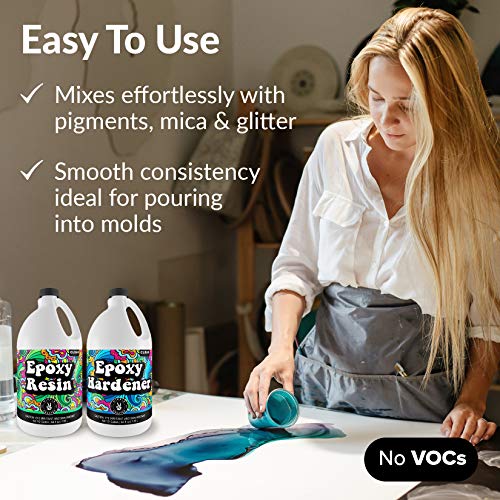 Crystal Clear Epoxy Resin 1 Gallon Kit 2 Part Epoxy Resin for Tumblers, Wood, Table Top, Countertop, Bar & Craft Art, Resin Molds Clear Casting Resin HIPPIE CRAFTER