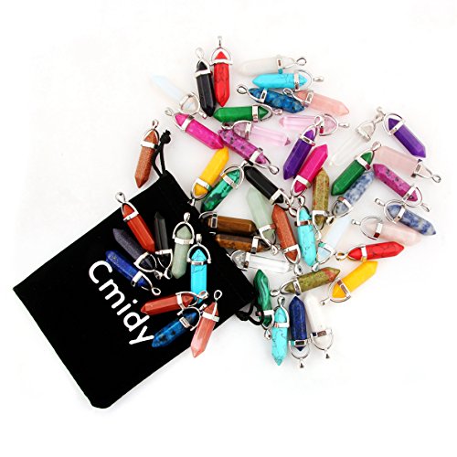 Mutilcolor 50pcs Gemstone Bullet Meditation Healing Pointed Chakra Crystal Stone Random Color Pendants for Necklace Jewelry Making Cmidy