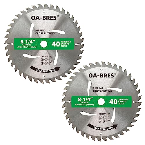8-1/4-Inch 40-Tooth Circular Saw Blade with 5/8-Inch Arbor, TCT ATB Ripping/Cross Cutting Blade for Wood Cutting (2-Pack) OA-BRES