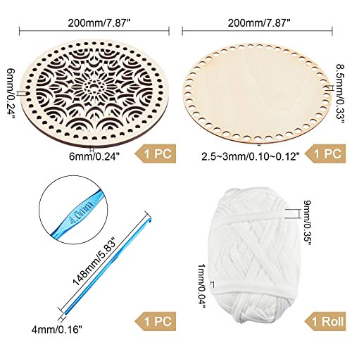 PH PandaHall Crochet Basket Bottom Kit 2 Style Natural Wooden Basket Bottom Crochet Basket Wood Base with 1pc 4mm Crochet Hook 40 Yard 9mm Cloth Yarn PH PandaHall