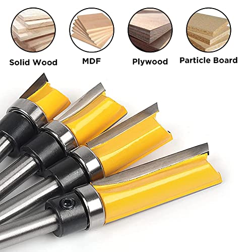 TOOLDO Pattern Flush Trim Bit 4 Pcs Router Bits,Top Bearing Flush Trim Bits Set,1/4 Inch Shank ,Cutting Length 1/2", 3/4", 1", 1-1/2" TOOLDO
