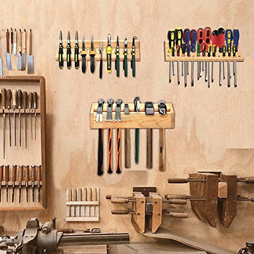 3 Pack Tool Organizers and Storage, Wooden Screwdriver Organizer Wall Mount, Pliers Rack Hammer Screwdriver Holder Tool Rack for Garage Shed Workshop stepstall
