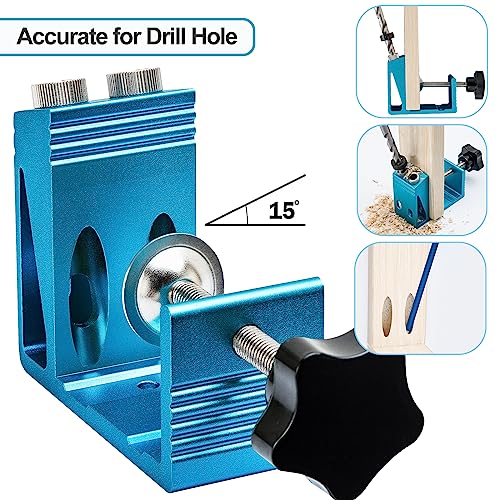 Pocket Hole Jig Kit with Drill Guide Joint Pocket Hole Jig 15 Degree Woodworking Inclined Hole Adjustable DIY Woodworking Tools Carpentry Locator EUASOO
