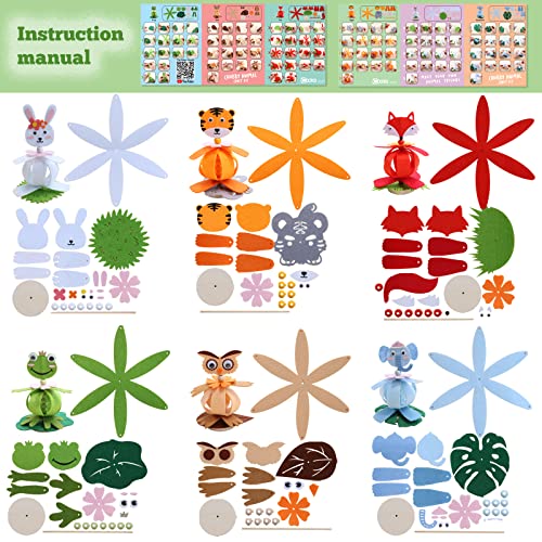 Coola Animal Craft Kit for Kids - Art and Craft DIY Early Educational Toys Suitable for Girls & Boys Pack 6 Include Frog Fox Elephant Rabbit owl Coola