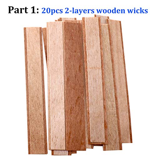 20PCS Lenisc Double Layered Wood Wicks with Metal Base Clips for Candle Making Craft Natural 2 Layers Wooden Candle Wicks for DIY Soy Wax Candles Lenisc