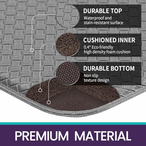 DEXI Kitchen Rug Anti Fatigue,Non Skid Cushioned Comfort Standing Kitchen Mat Waterproof and Oil Proof Floor Runner Mat, Easy to Clean, 17"x95", Grey DEXI