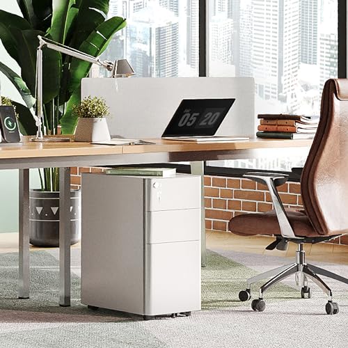 DEVAISE 3-Drawer Slim Vertical File Cabinet, Fully Assembled Except Casters, Legal/Letter Size, White DEVAISE