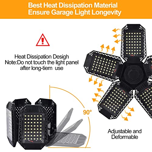 Mefflypee 2 Pack LED Garage Lights, 120W Deformable LED Garage Ceiling Lights with 5 Adjustable Panels, 12000LM E26 LED Shop Lights for Garage, Mefflypee