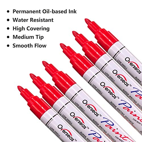 Red Paint Markers Pens - Single color 6 Pack Permanent Oil Based Paint Pen, Medium Tip, Quick Dry and Waterproof Marker for Rock, Wood, Fabric, Overseas
