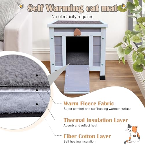 Hicaptain Cat House Outdoor, Feral Cat Shelter, Outside Rabbit Hutch Weatherproof Wooden Small Animal House and Habitats HiCaptain