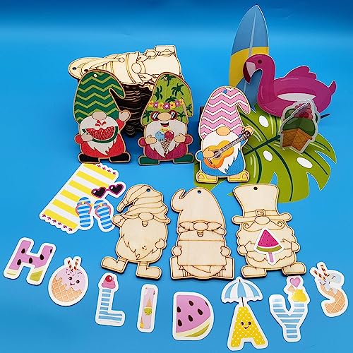48 Sets Unfinished Gnome Wooden Ornament Crafts Hanging Gnome Cutout Slices Decorations Blank Wooden DIY Craft Kits Painting for All Festival Generic