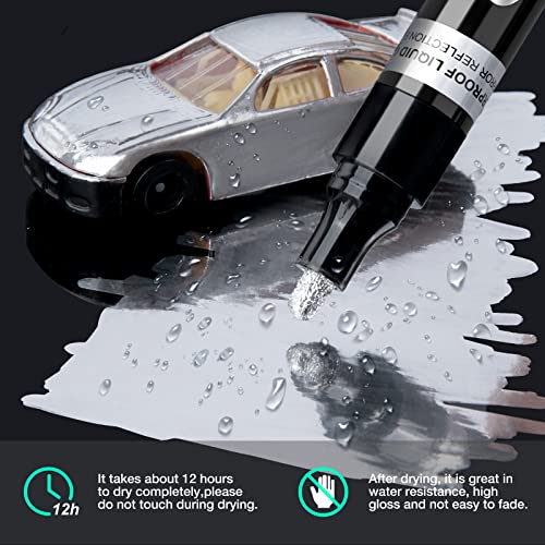KERIFI Silver Liquid Chrome Mirror Markers Oil-Based Permanent Art Liquid Chrome Marker Set, Reflective Gloss Metallic Mirror Marker, Repair Paint KERIFI