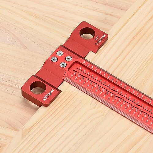 AKNgoes Woodworking Scriber T-Square Ruler 12in with Thoughtful Support Lips, Architect Ruler for Carpenter Work, Layout and Measuring Tools AKNgoes