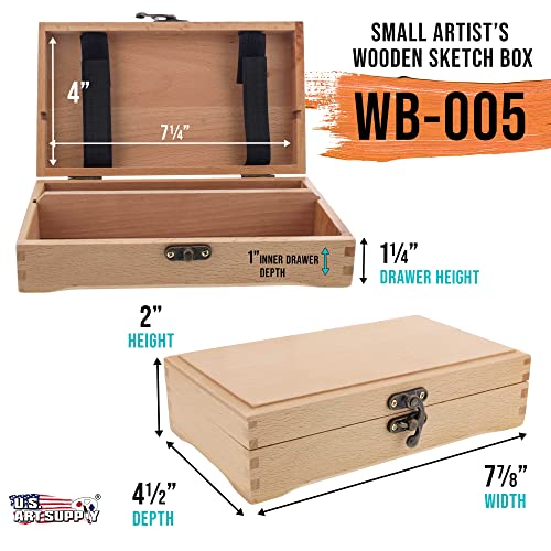 US Art Supply Small Beechwood Artist Tool and Brush Storage Box with Locking Clasp US Art Supply