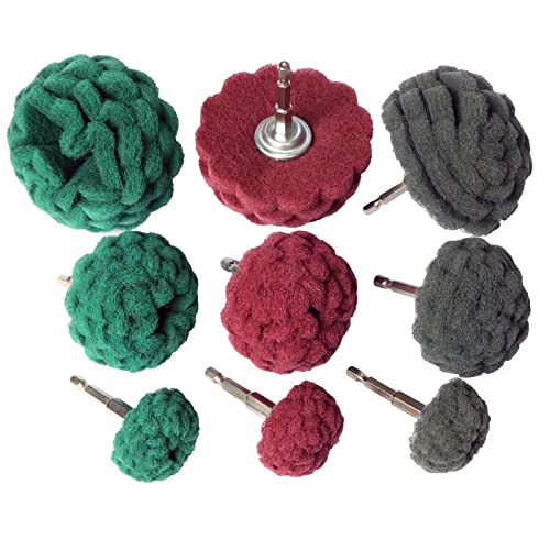 Hiqalty 9PCS Scouring Pads Abrasive Buffing Polishing Wheel Drill Attachment Set, Non Woven Wheel Polishing Kit for Drill,Power Scrubber Drill Hiqalty