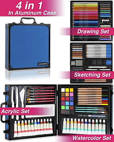 COLOUR BLOCK 151pc Mixed Media Art Set in Aluminum Case with Paints, Brushes, Sketchbooks - Ideal for Gifting - Portable & Diverse Painting Supplies COLOUR BLOCK