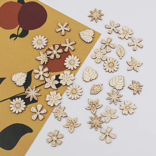 AUEAR, 300 Pack Mixed Wooden Flower Leaf Pattern Handmade Wodden Crafts Home Wedding School DIY Craft Dercoration AUEAR