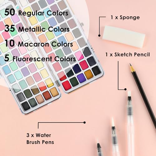 Grabie Watercolor Paint Set, 100 Colors Painting with Water Brush Pens and Drawing Pencil, Great for Kids and Adults, Art Supplies, Perfect Starter Grabie