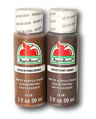 Apple Barrel Brown Acrylic Paint Set Bundle - Nutmeg Brown & Burnt Umber (2 Ounces Each) Plaid