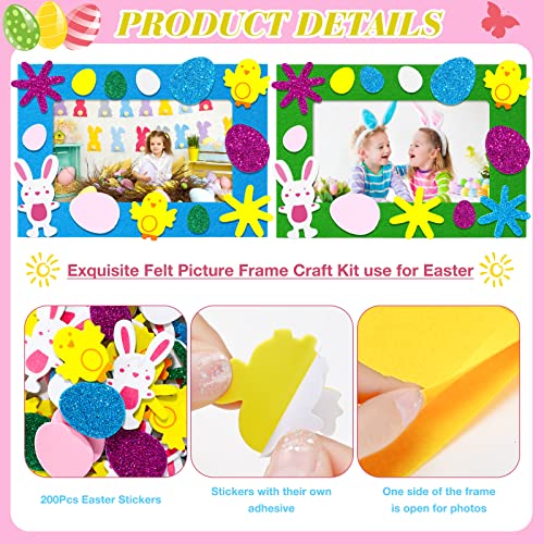 232 Pieces Easter DIY Picture Frames Craft Kit for Kids 32 Pieces Fall Felt Photo Frames with 200 Easter Pieces Self Adhesive Stickers for Easter Ferraycle