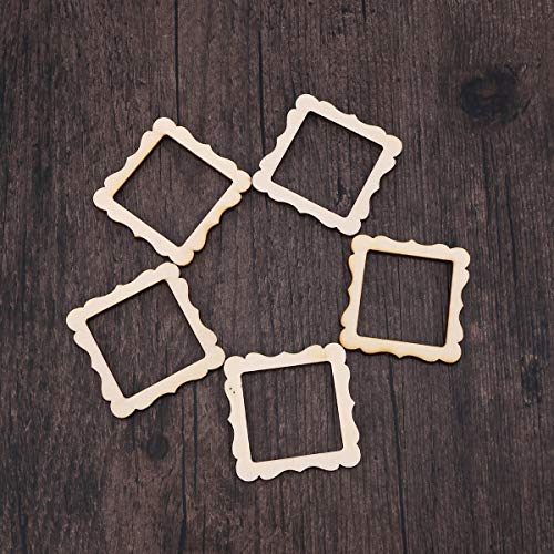 Amosfun 10pcs Lace Square Photo Frame Shape Wooden Pieces Cutouts Craft Embellishments Wood Ornament Manual Accessories for DIY Art Amosfun