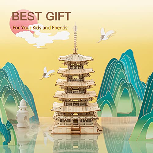 ROBOTIME 3D Puzzle Wooden Craft Kits for Adults DIY Model Building Kit Big Ben TG507 & Five-Storied Pagoda TGN02 ROBOTIME