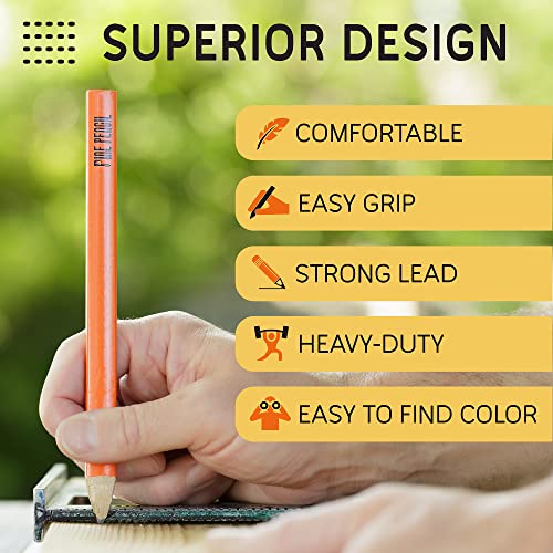 Pine Pencil Carpenter Pencils, Pack of 24, Orange, Versatile and Reliable, Heavy-Duty Marking, Ergonomic Design, High Visibility Pine Pencil