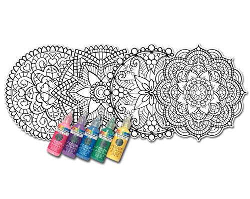 ZORBITZ Joy of Coloring Stained Glass Window Art Clings DIY Kit,8 Clings& 5 Paints,4 Gorgeous,Intricate Mandala Designs,Designed Paint,Removable Joy of Coloring