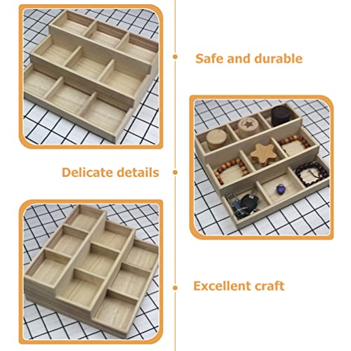 Zerodeko Wood Jewelry Tray 9 Grid Wooden Storage Divider Box Drawer Desk Organizer Tray Showcase Display Box Ring Earrings Holder Sorting Tray for Zerodeko