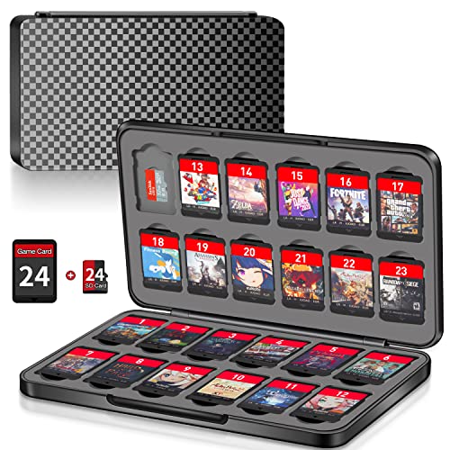 Switch Game Case Holder with 24 Cartridge Slots and 24 Micro SD Card Storage, Slim Portable Game Organizer Traveler Gift Accessories with Magnetic MOSAHOLL
