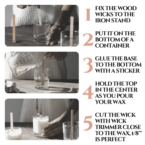 151PCS Wicks Candle Making Set – Wooden Candle Wicks with Metal Base for Candle Making Smokeless Wood Wicks for Candles with Candle Wick Trimmer and YARRD