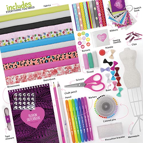 Fashion Design Studio - Sewing Kit for Kids - Designer Dress Girls Arts Crafts Kits Ages 6, 7, 8, 9, 10, 11, 12 Age - Learn to Sketch, Sew, Style - Pretty Me