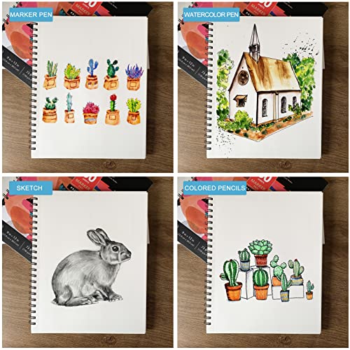 EBIVEN 9"x12" Marker Paper Sketchbook, 120 GSM/73 lb Markers Drawing Papers, 60 Sheets Hardcover Spiral Bound Sketch Book for Drawing, Sketching, EBIVEN