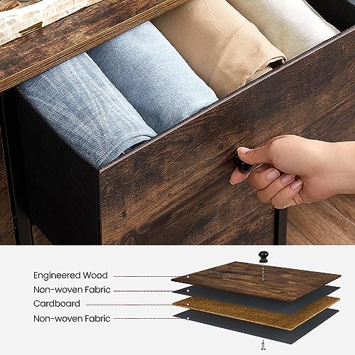 SONGMICS Dresser for Bedroom, Chest of Drawers, 6 Drawer Dresser, Closet Fabric Dresser with Metal Frame, Wooden Top and Front, Brown and Black SONGMICS