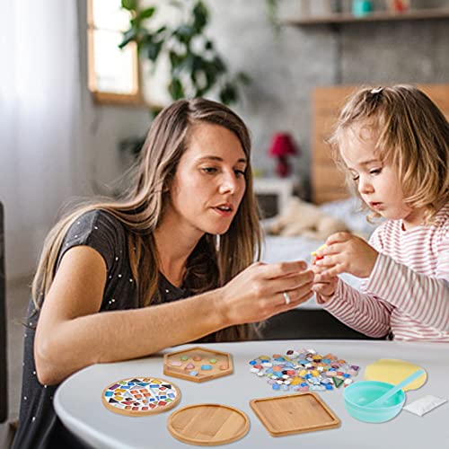 WEBEEDY 3 Sets Glass Mosaic Tiles Mosaic Kit with Bamboo Coaster DIY Mosaic Coaster Kit DIY Mosaic Crafts Kits Mosaic Coaster Making Kit for Drinks WEBEEDY