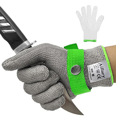 Aillary Level 9 Cut Resistant Kitchen Glove,Food Grade,Machine Washable,Stainless Stell Wire Metal Mesh Safety Work Glove for Mandolin,Meat