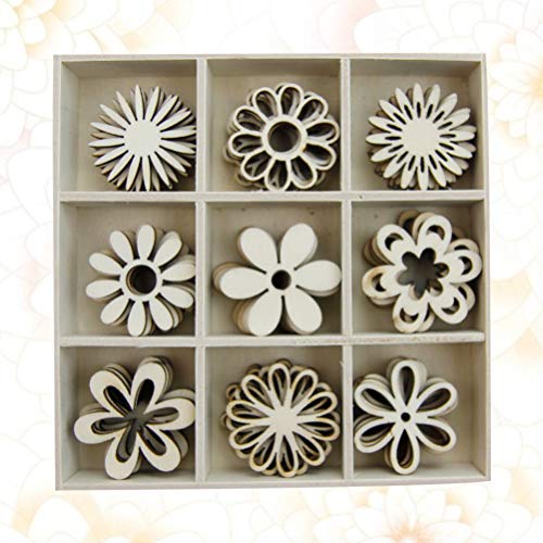IMIKEYA 1 Box of 45pcs Wooden Embellishments Cutouts Wooden Slices Flower Shapes Decorations Unfinished Crafts Ornaments IMIKEYA
