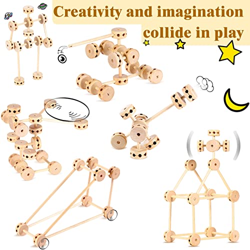 Zhanmai 2 Sets 120 Pieces Wooden Building Blocks Toys Kids Wooden Toys Educational Natural Wood Toys Learning Wooden Blocks Different Sized Toy Zhanmai